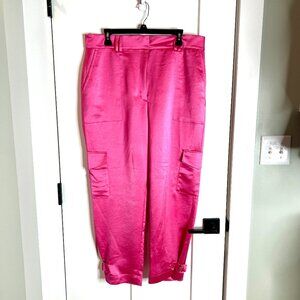 Express Super High Rise Pink Satin Cargo Pants Bucket Cargo Pockets Size 14R